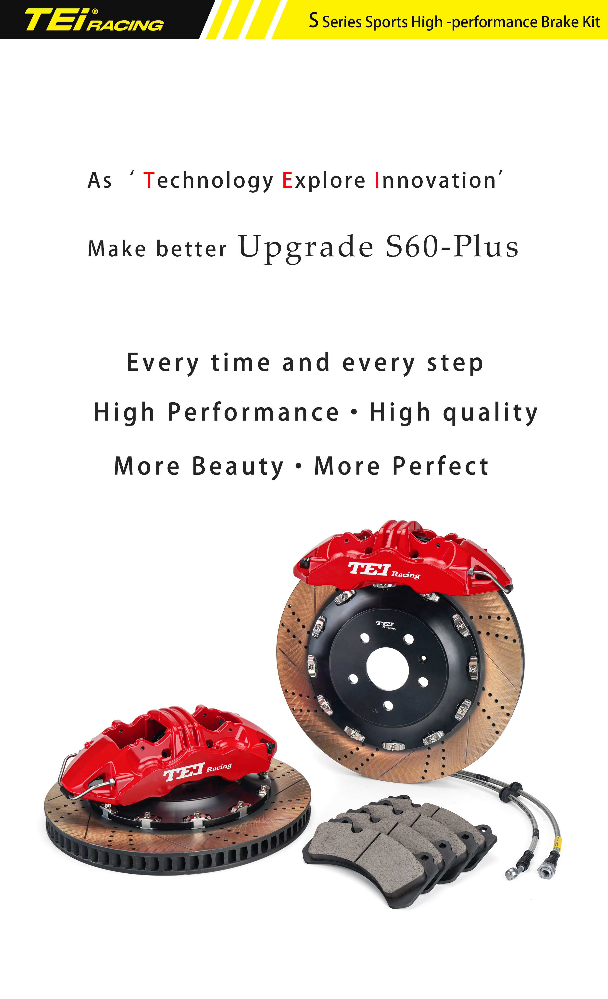 TEI Front S60-Plus 6 Pot Monoblock Caliper With high carbon content iron Floating Disc Big Brake Kit