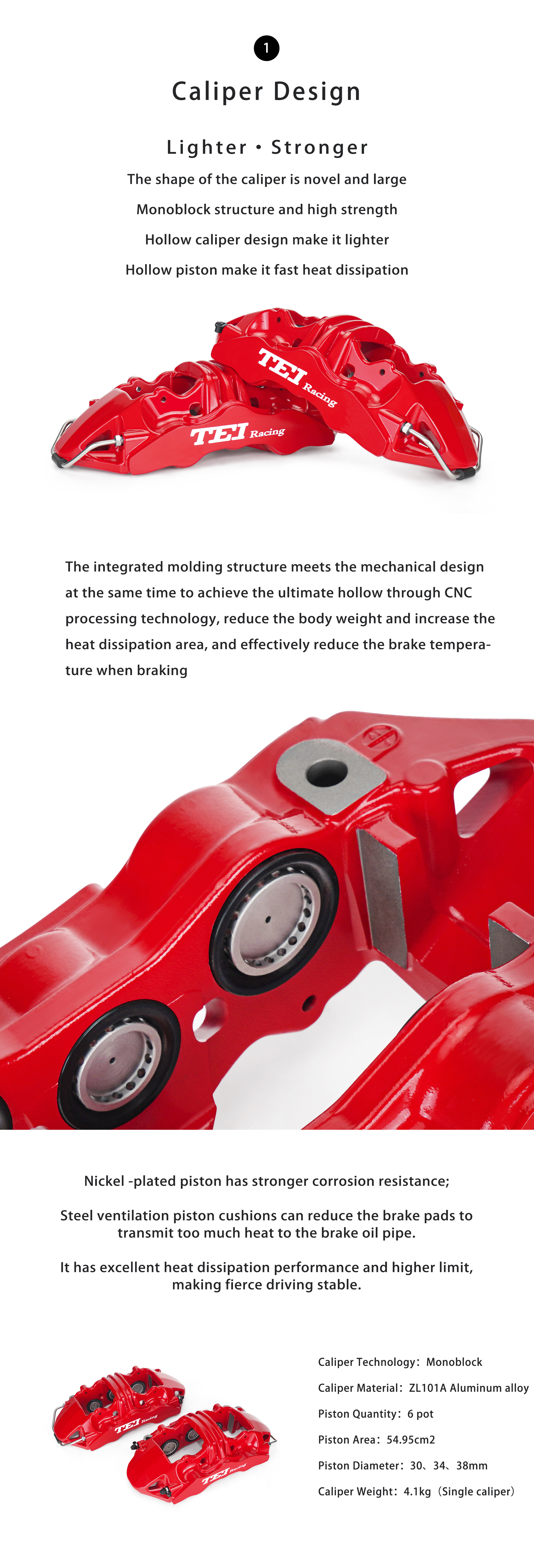 TEI Front S60-Plus 6 Pot Monoblock Caliper With high carbon content iron Floating Disc Big Brake Kit