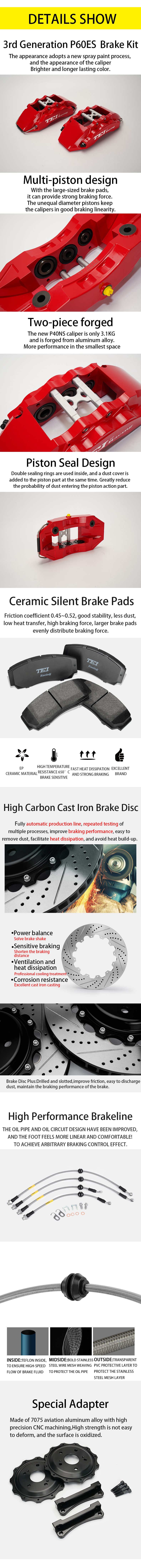 TEI Front P60ES 6 Pot Split Forged Caliper With High Carbon Content Iron Disc Big Brake Kit