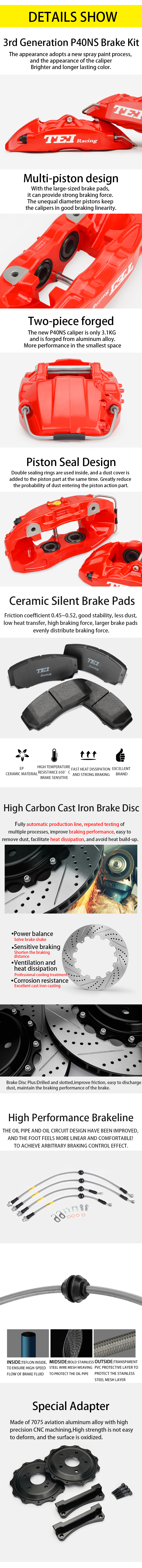 TEI Front P40NS 4 Pot Forged Caliper With High Carbon Content Iron Disc Big Brake Kit