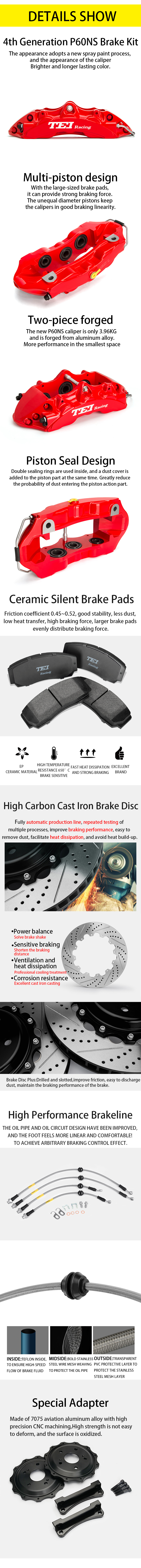 TEI Front P60NS 6 Pot Split Forged Caliper With High Carbon Content Iron Disc Big Brake Kit