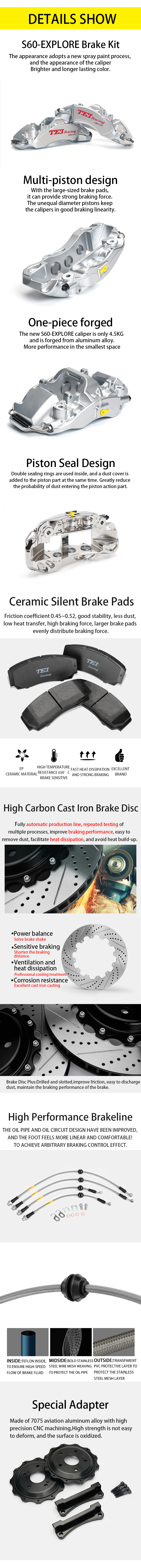 TEI Front S60-Explore 6 Pot Monoblock Caliper With High Carbon Content Iron Floating Disc Big Racing Brake Kit