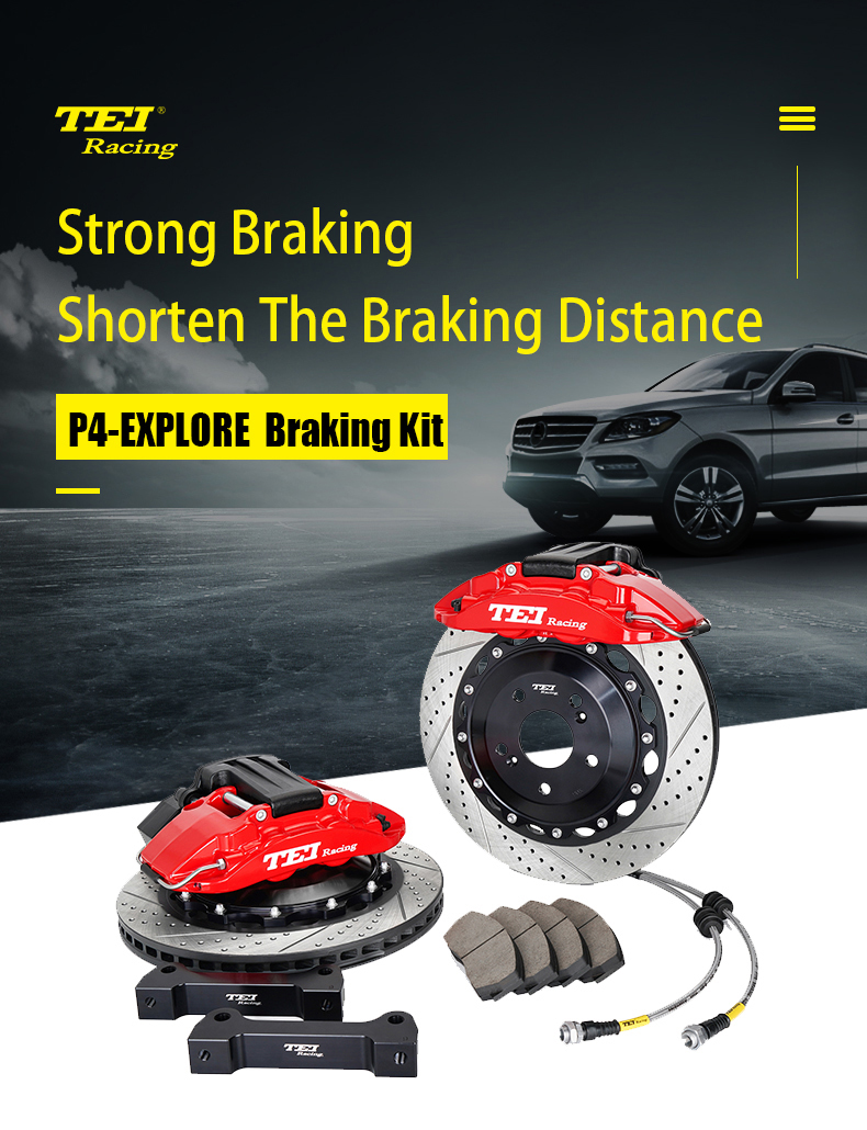 TEI Rear P4-EXPLORE 4 Pot Split Forged Caliper With High Carbon Content Iron Disc Big Brake Kit For Original Electric Parking EPB fuction