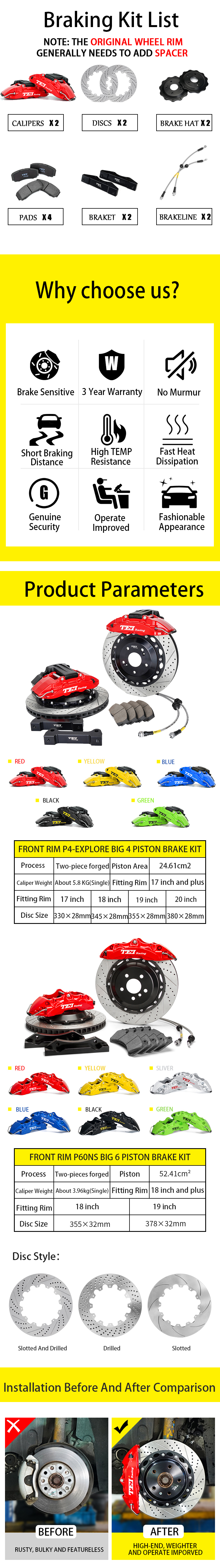 TEI Rear P4-EXPLORE 4 Pot Split Forged Caliper With High Carbon Content Iron Disc Big Brake Kit For Original Electric Parking EPB fuction