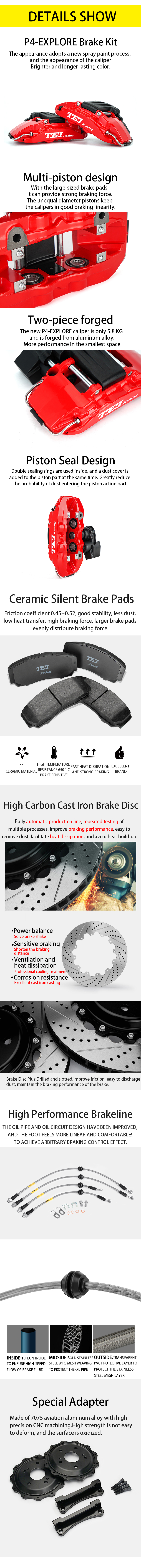 TEI Rear P4-EXPLORE 4 Pot Split Forged Caliper With High Carbon Content Iron Disc Big Brake Kit For Original Electric Parking EPB fuction