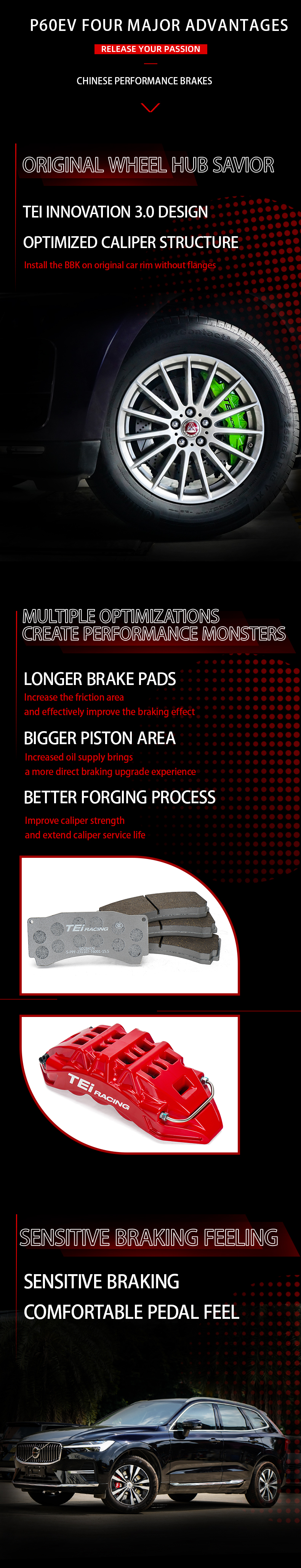 TEI Front P60EV 6 Pot Split Forged Caliper With High Carbon Content Iron Disc Big Brake Kit