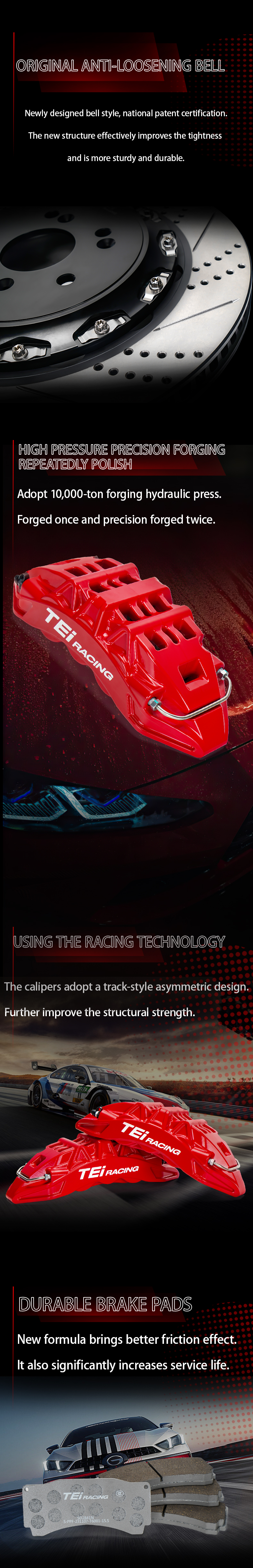 TEI Front P60EV 6 Pot Split Forged Caliper With High Carbon Content Iron Disc Big Brake Kit